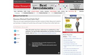Kaunsa Mutual Fund Sahi Hai? - Value Research: The Complete ...