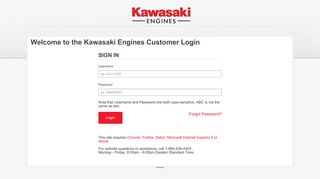 the Kawasaki Engines Customer Login