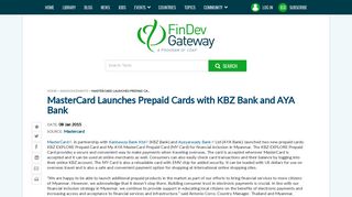 MasterCard Launches Prepaid Cards with KBZ Bank and AYA Bank ...