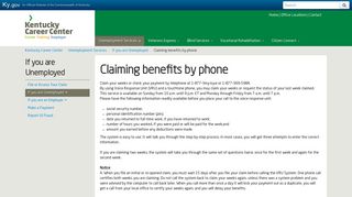 Claiming benefits by phone - Kentucky Career Center - Kentucky.gov