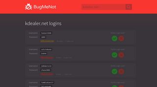 kdealer.net logins - BugMeNot