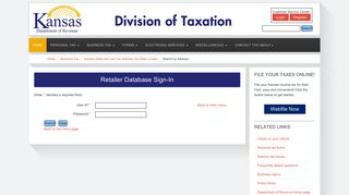 Kansas Department of Revenue - Retailer Sign-in Page