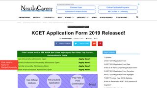 KCET 2019 Application Form, Karnataka CET 2019 Registration: kea ...