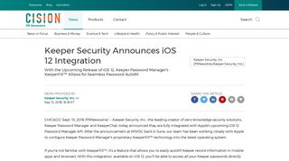 Keeper Security Announces iOS 12 Integration - PR Newswire
