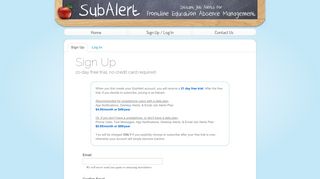 SubAlert - Sign Up / Log In