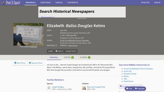 Elizabeth Baliss Douglas Kelms (1822-1908) - Find A Grave Memorial