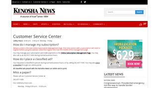 Customer Service Center | Site | kenoshanews.com