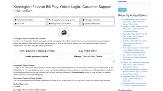 Kensington Finance Bill Pay, Online Login, Customer Support ...