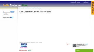 Kent Customer Care No. 9278912345 | India Customer Care