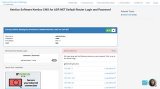 Kentico Software Kentico CMS for ASP.NET Default Router Login and ...