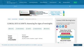 CLINICAL DO'S & DON'TS: Assessing for signs of meningitis | Article ...