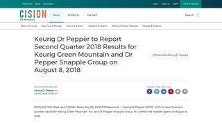 Keurig Dr Pepper to Report Second Quarter 2018 Results for Keurig ...