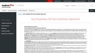 Key Possibilities Gift Card Cardholder Agreement | KeyBank
