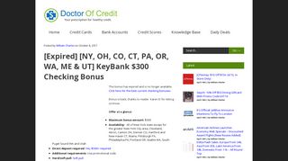 KeyBank $300 Checking Bonus - Doctor Of Credit