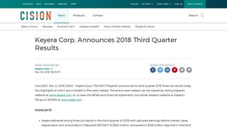 Keyera Corp. Announces 2018 Third Quarter Results