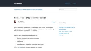 User access - one per browser session – Payroll Support (AU)