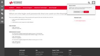 What are the login and passwords that are used on the Keysight X ...