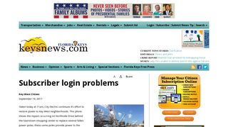 Subscriber login problems – Keys News