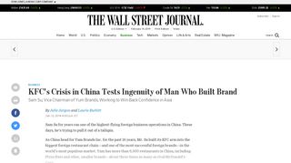 KFC Crisis in China Tests Ingenuity of Brand Builder - WSJ