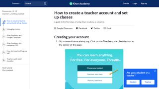 How to create a teacher account and set up classes - Khan Academy