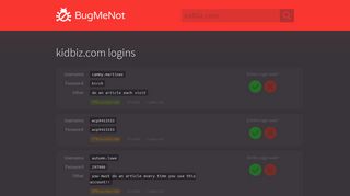 kidbiz.com passwords - BugMeNot