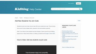 Add new students via join code – Support - Kidblog