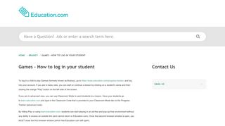Education.com | Games - How to log in your student