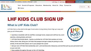 Kids Club Signup Form - Living History Farms