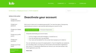 Deactivate your account – Kik Help Center