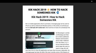 Kik Hack 2019 How to Hack Someones Kik Online Tool