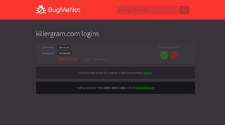 killergram.com logins - BugMeNot