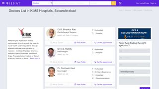 KIMS Hospitals Doctors List - Secunderabad, Hyderabad | Sehat