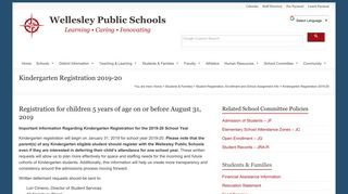 Kindergarten Registration 2019-20 | Wellesley Public Schools