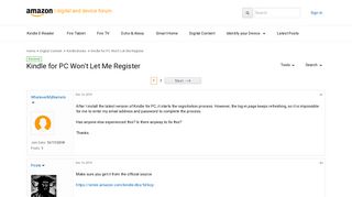 Kindle for PC Won't Let Me Register - Kindle Books - Digital ...