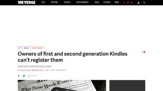 Owners of first and second generation Kindles can't register them ...