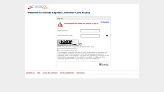Welcome to Kinecta Express Consumer Card Access - Login