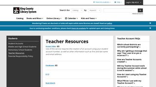 Teacher Resources | King County Library System