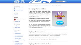 King Jackpot Bonus And Code - Bingo VG