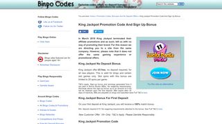 King Jackpot Promotion Code And Sign Up Bonus - Bingo Codes