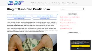 King of Kash Bad Credit Loan - Learn how to apply - PRO FastCredit