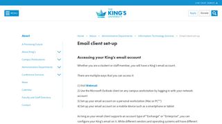 Accessing The King's University Email Set Up: The King's University