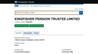 KINGFISHER PENSION TRUSTEE LIMITED - Overview (free company ...