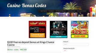 $100 free no deposit bonus at Kings Chance Casino | Casino Bonus ...