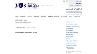 Kings College Guildford - User Login