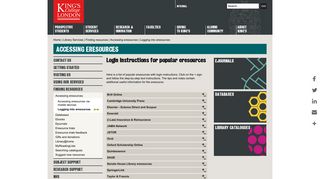 King's College London - Login instructions for popular eresources