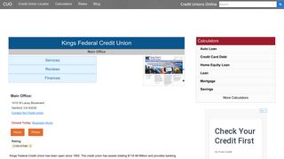 Kings Federal Credit Union - Hanford, CA - Credit Unions Online