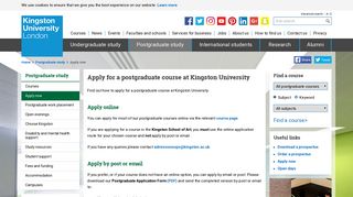Apply for a postgraduate course at Kingston University - Postgraduate ...