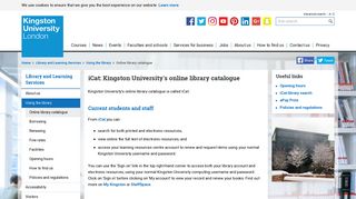 iCat: Kingston University's library online library catalogue - Library and ...