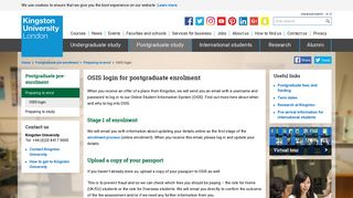 OSIS login for postgraduate enrolment - Kingston University