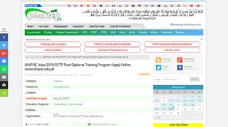 KINPOE Jobs 2018 PDTP Post Diploma Training Program Apply ...